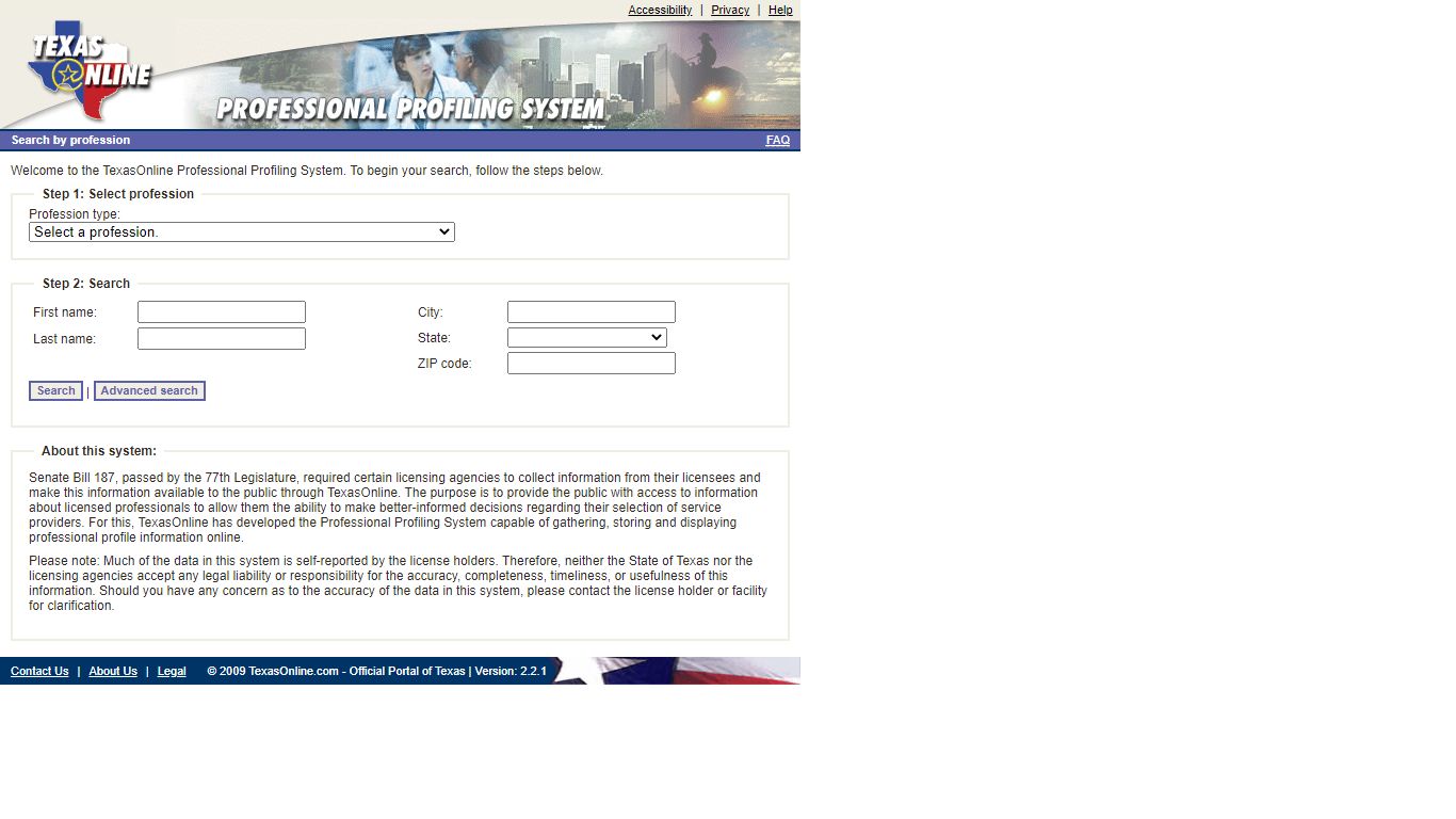 Welcome to the TexasOnline Professional Profiling System